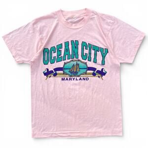 Vintage 80s Ocean City Maryland Sailboat Beach Pink T Shirt Single Stitch M USA